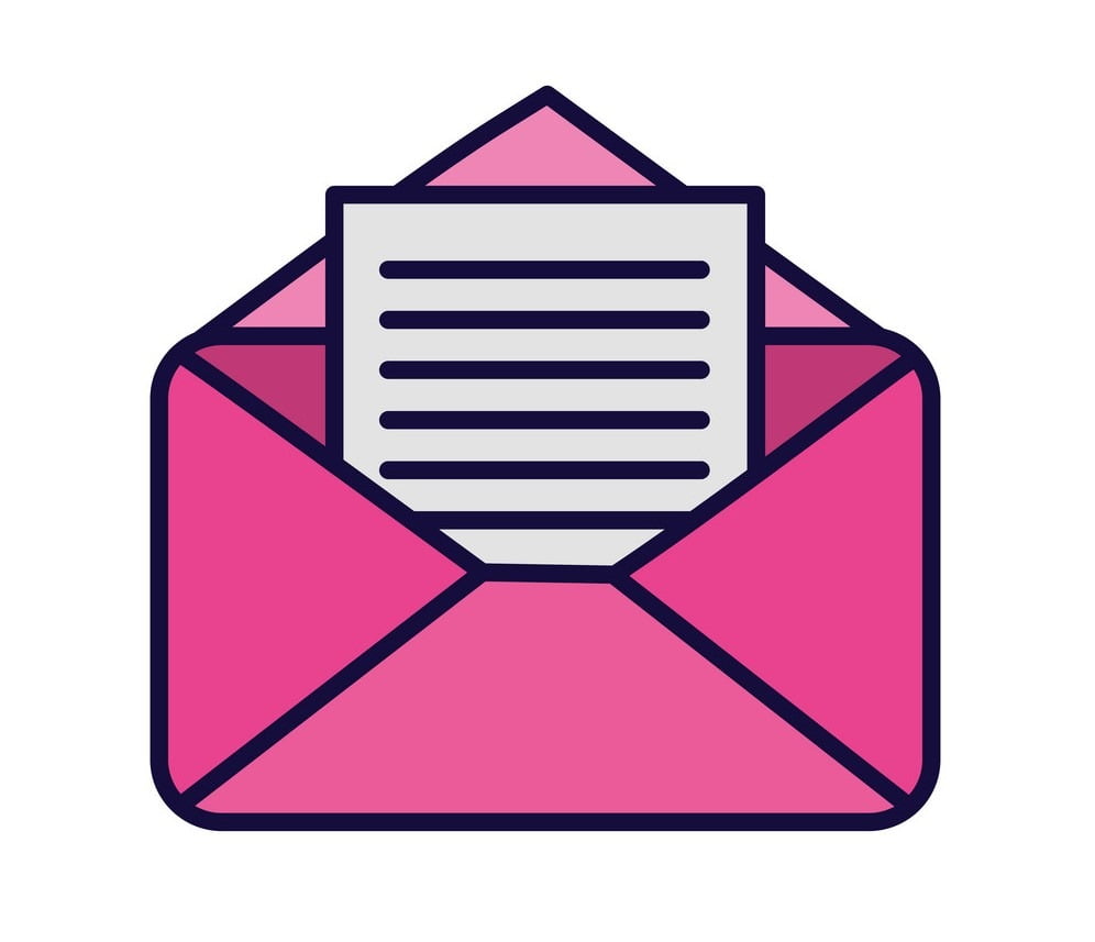 pink open envelope letter message mail icon