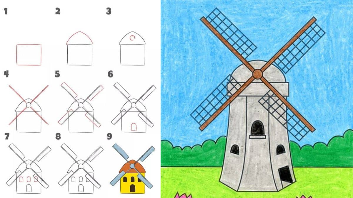 Simple Windmill Drawing With Pencil