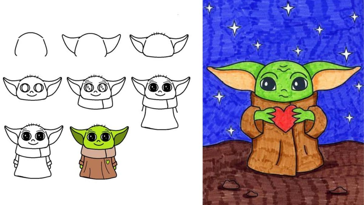 Easy Baby Yoda Drawing Cute Face Art