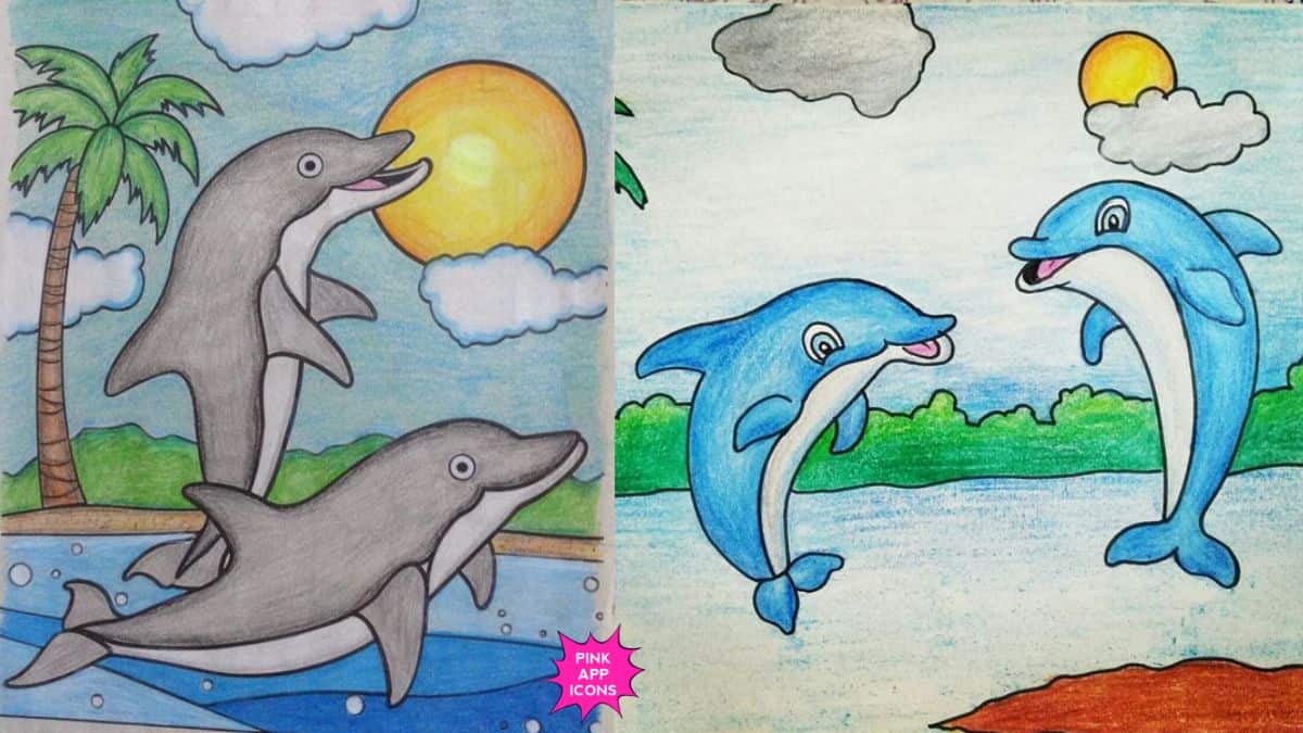 Simple Dolphin Drawing for Kids with Color