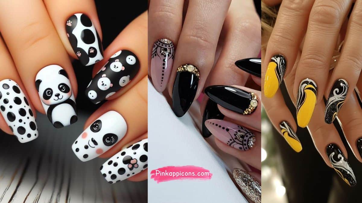 Simple Black Nail Designs with Glitter