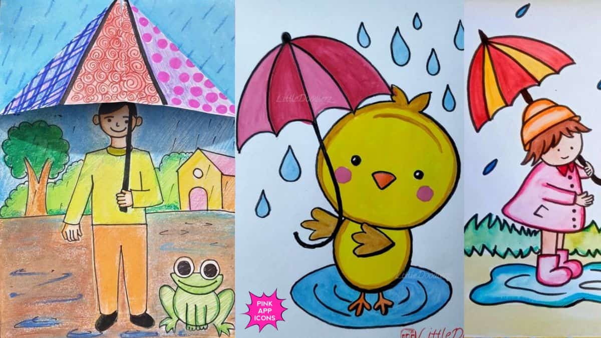 Simple Rainy Season Drawing Ideas for Kids with Pencil