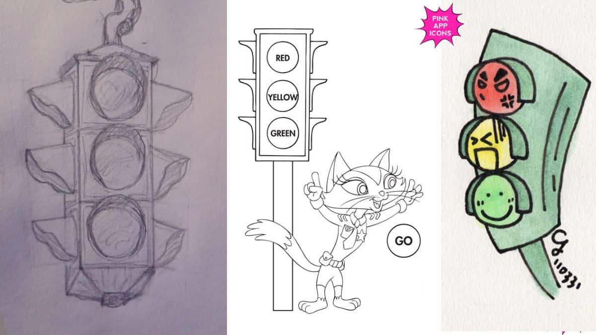 Simple Traffic Light Drawing for Kids with Colour