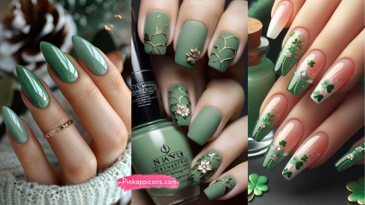 Simple Green Nail Designs Almond Shape