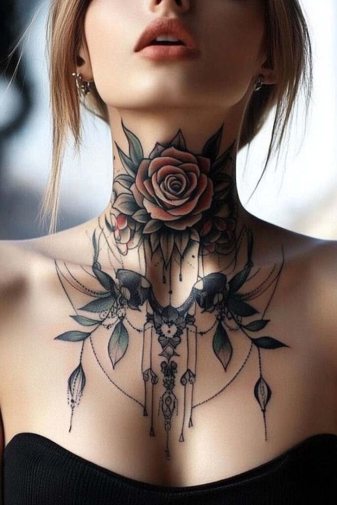 Front Neck Tattoo Designs for Female