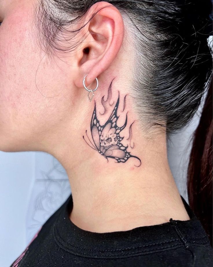 Neck Tattoo Designs Female Butterfly