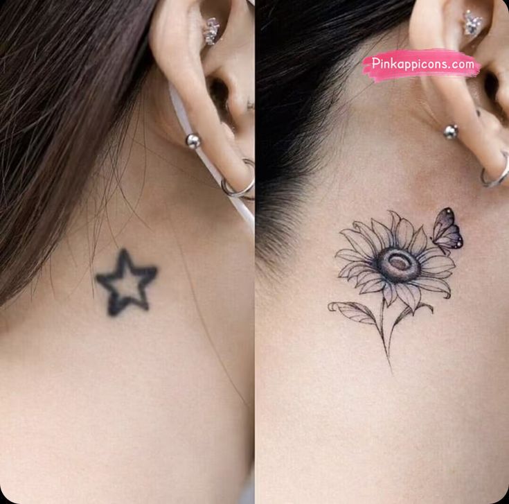 Neck Tattoo Ideas for Girls Bee and Flower