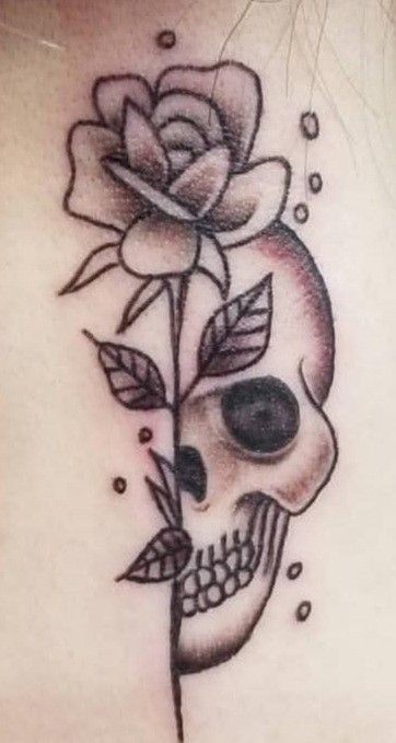 Neck Tattoo Ideas for Girls Skull and Rose