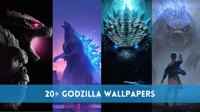 A collage of various Godzilla wallpapers showcasing different designs and scenes from the iconic monster franchise.
