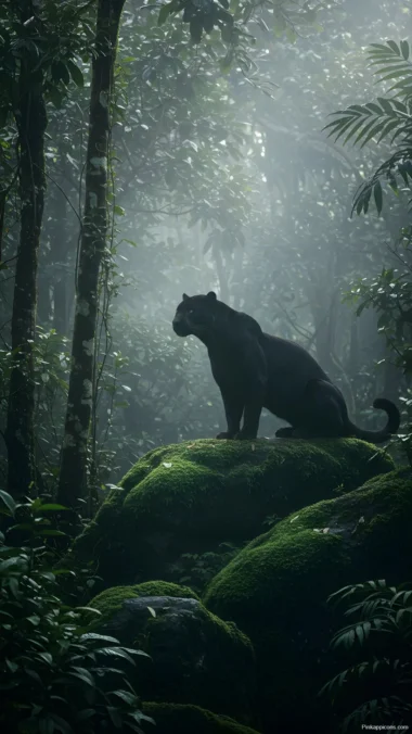 Beautiful Black Panther in Rainforest Wallpaper Wildlife