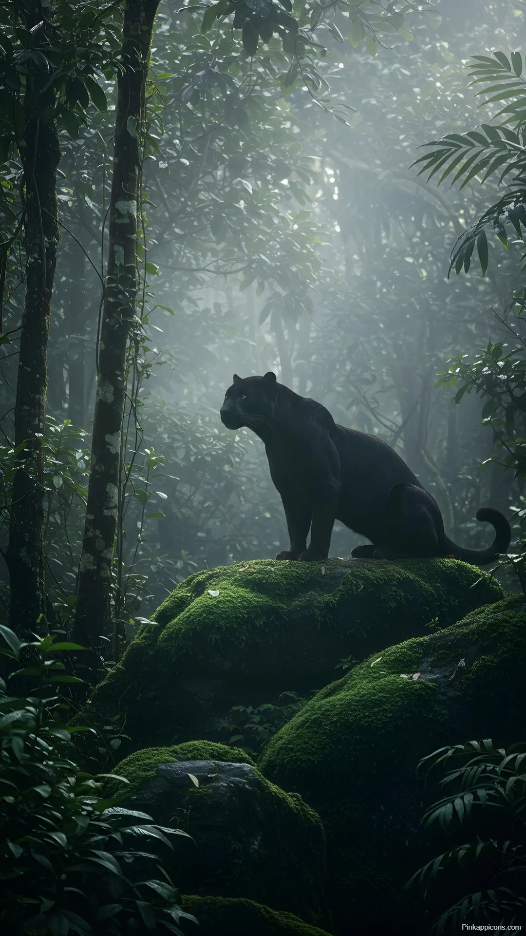 Beautiful Black Panther in Rainforest Wallpaper Wildlife