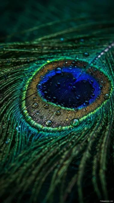Beautiful Peacock Eye Feather Wallpaper Dew Drops