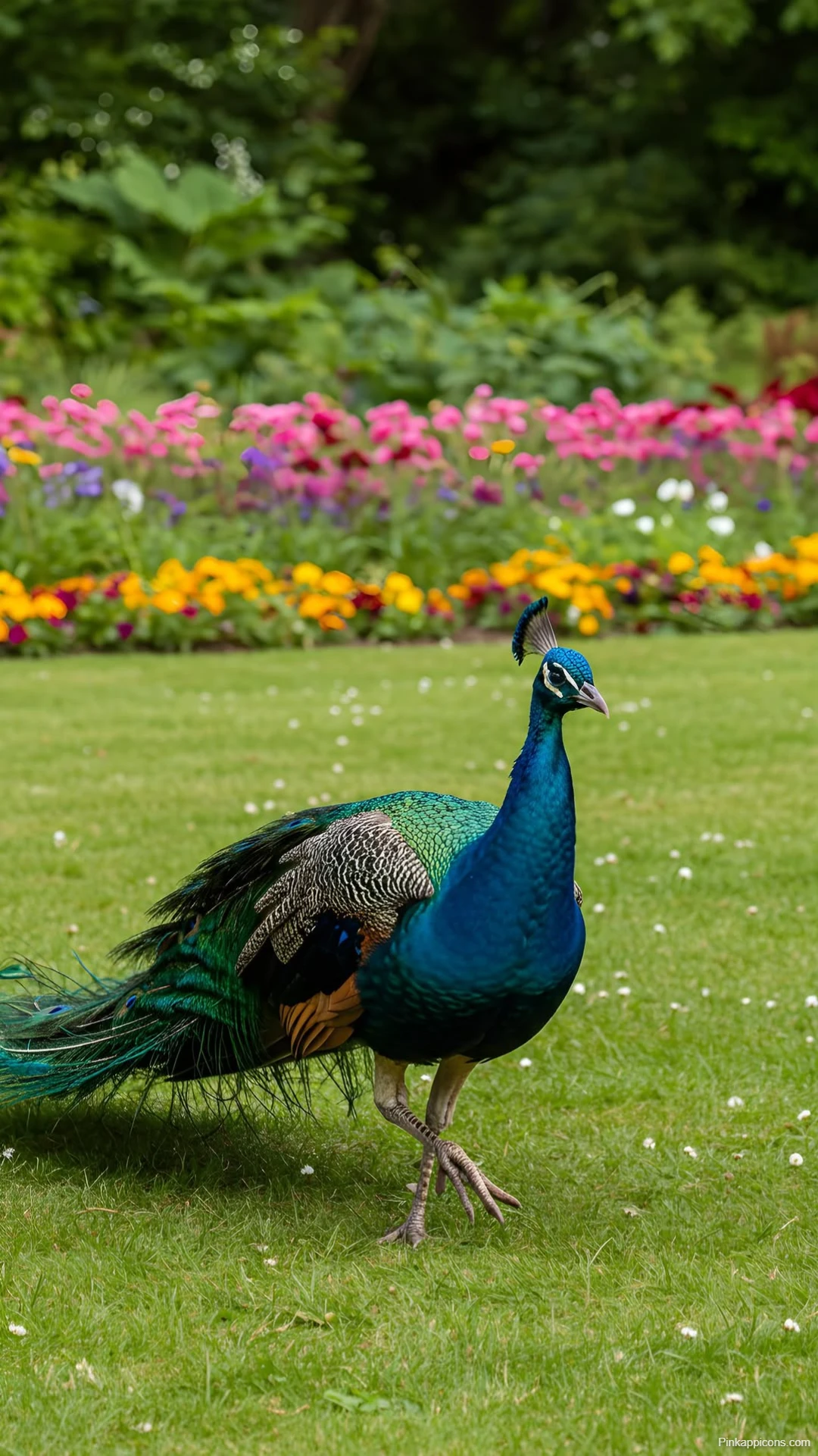 Beautiful Peacock in Garden Wallpaper Vibrant Colors