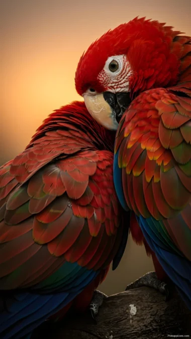 Beautiful Scarlet Macaw Couple Wallpaper Close-Up Love