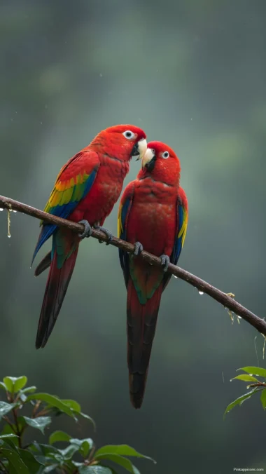 Beautiful Scarlet Macaw Couple Wallpaper Vibrant Parrots