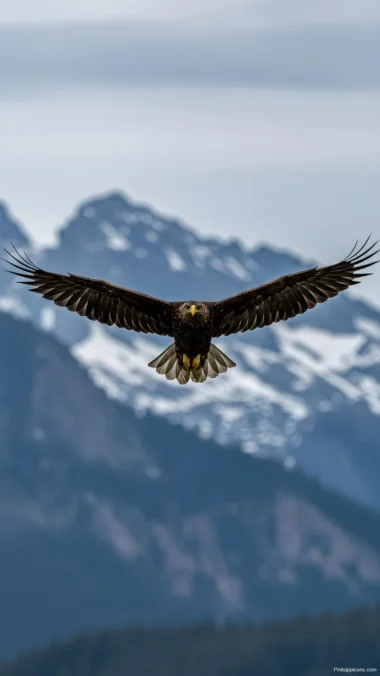 Beautiful Steller’s Eagle in Flying Wallpaper Mountain Landscape