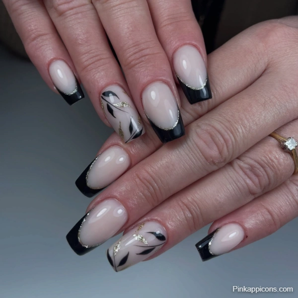 Black Colored French Tip Nails Black Colored French Tip Nails