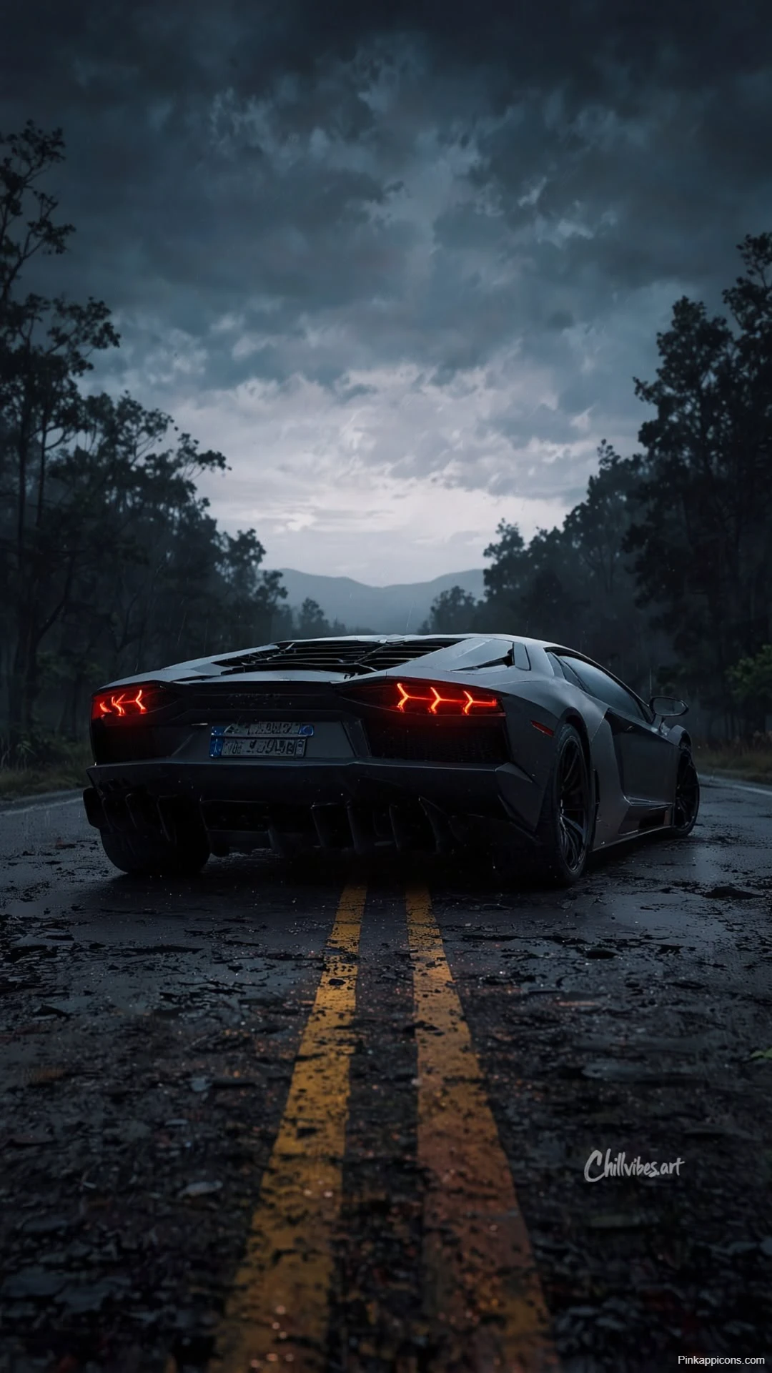 Black Lamborghini Aventador Wallpaper Dark Forest Road