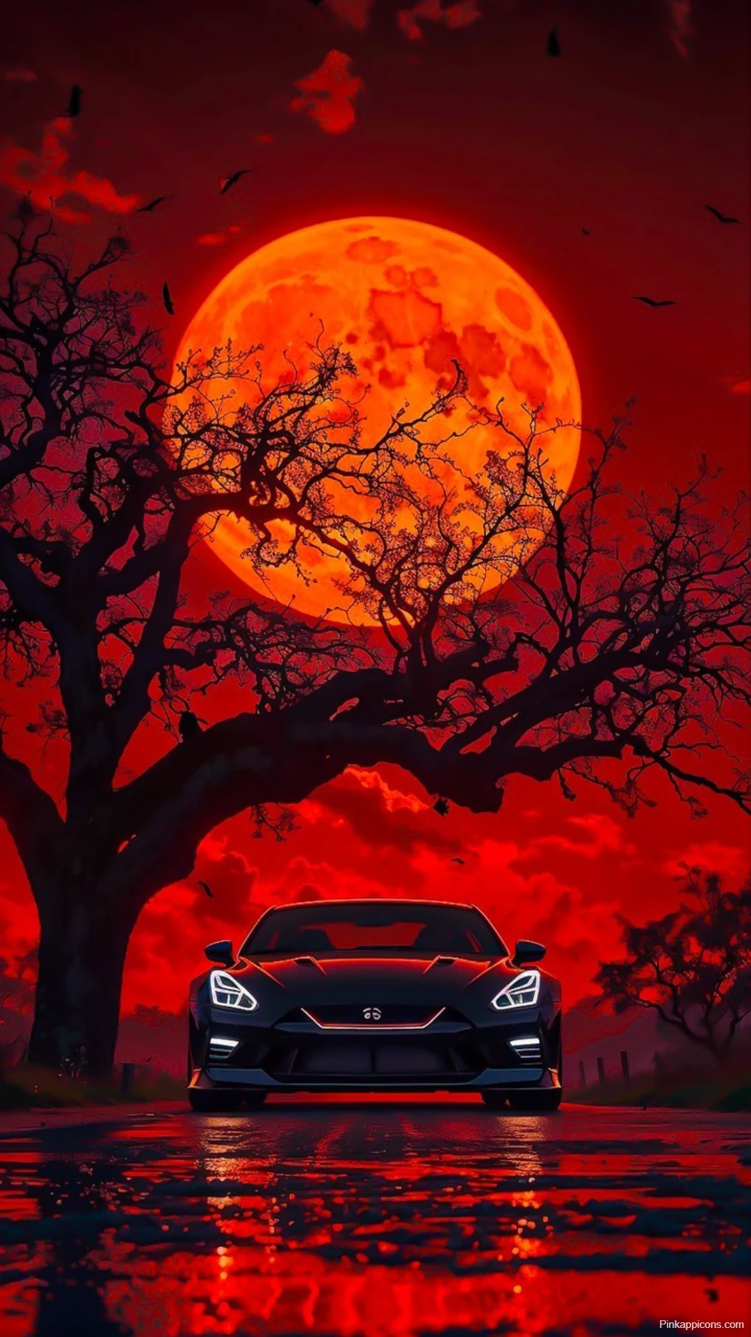 Black Nissan GT-R Wallpaper Crimson Moon Night