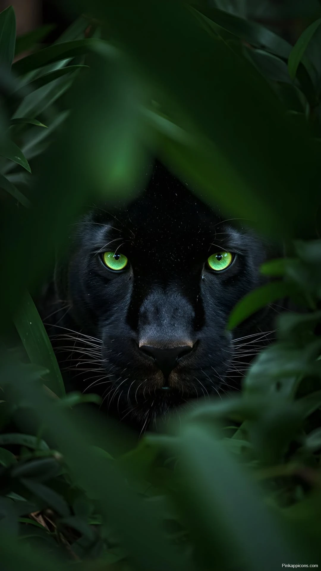 Black Panther Hiding in Jungle Wallpaper Intense Green Eyes