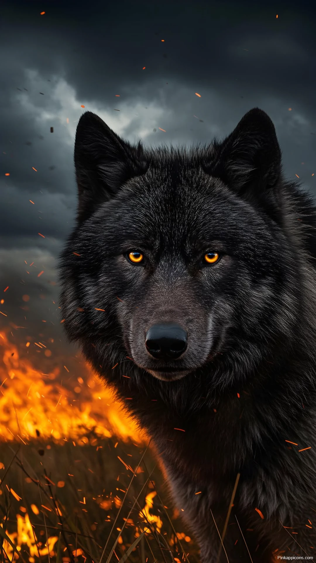 Black Wolf with Glowing Eyes Wallpaper Intense Stare