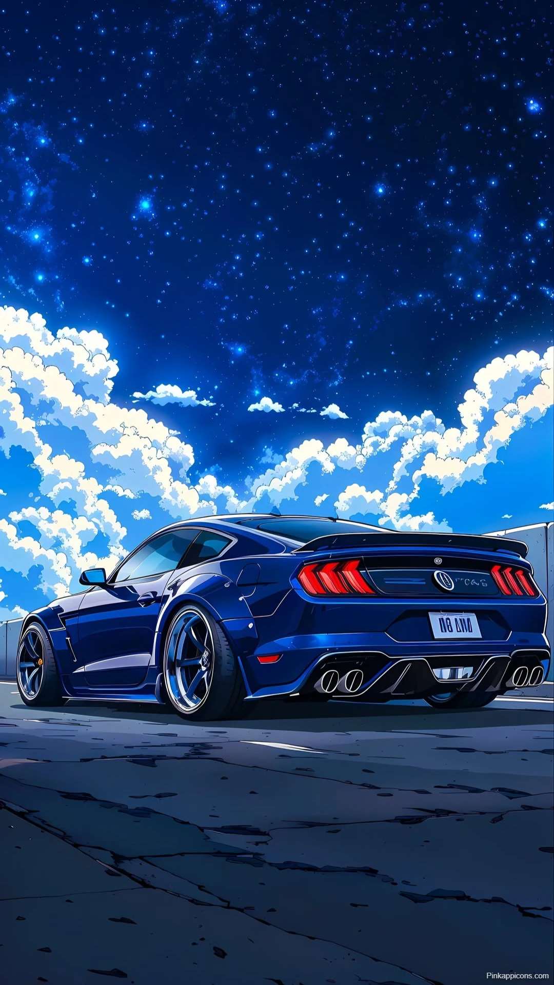 Blue Custom Mustang Rear Wallpaper Starry Night Sky