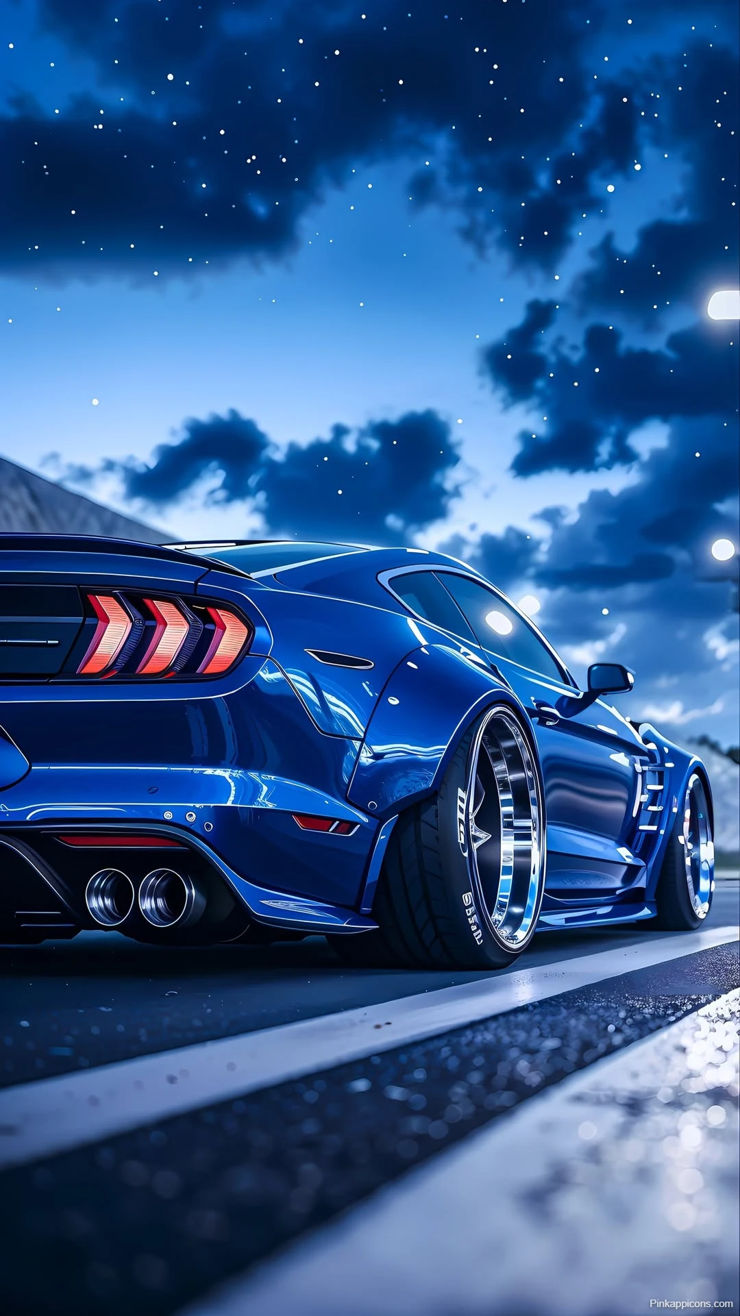 Blue Custom Mustang Wallpaper Moonlit Night Drive