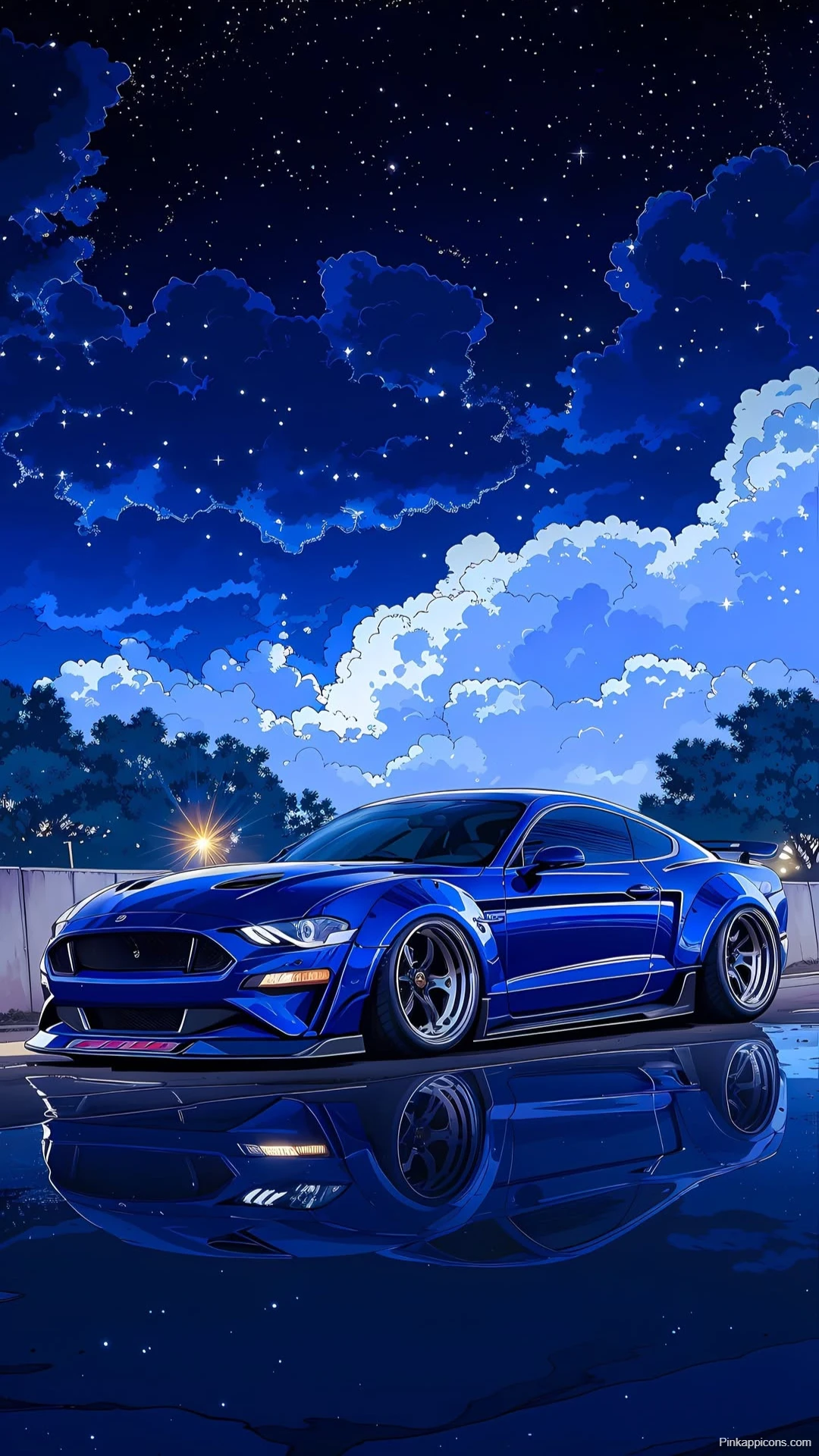 Blue Custom Mustang Wallpaper Starry Night Drive