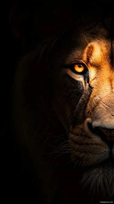 Glowing Eye Lion Wallpaper Majestic Predator in Shadow