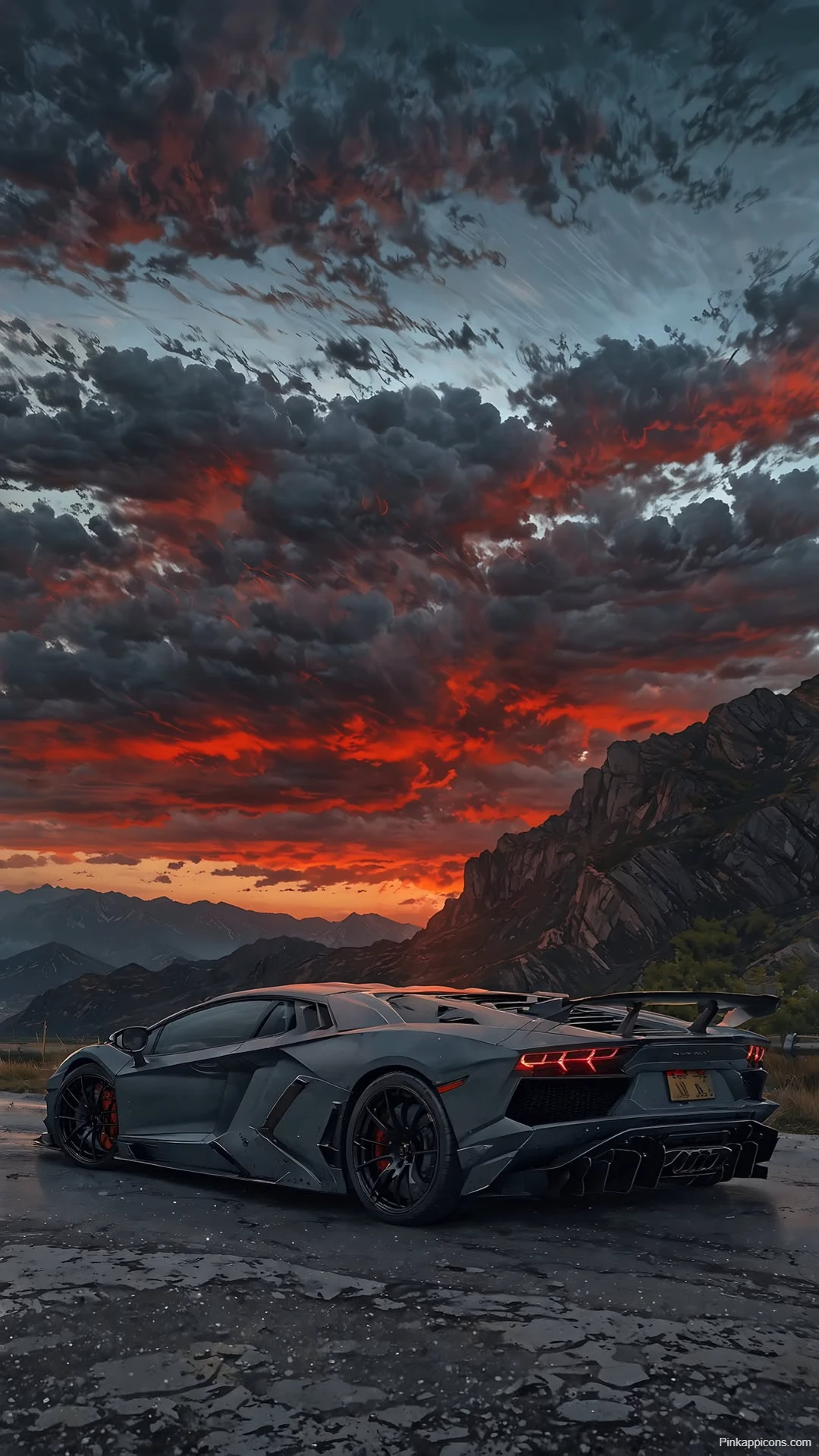 Gray Lamborghini Aventador SVJ Wallpaper Dramatic Sunset Sky