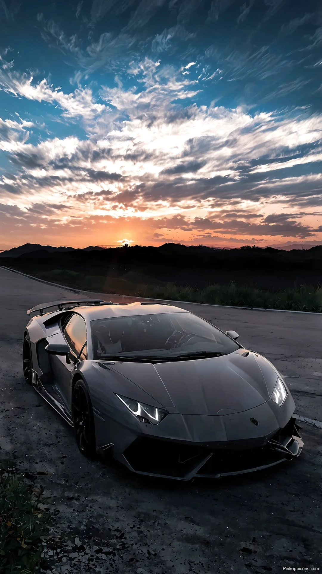 Gray Lamborghini Aventador Wallpaper Sunset Highway