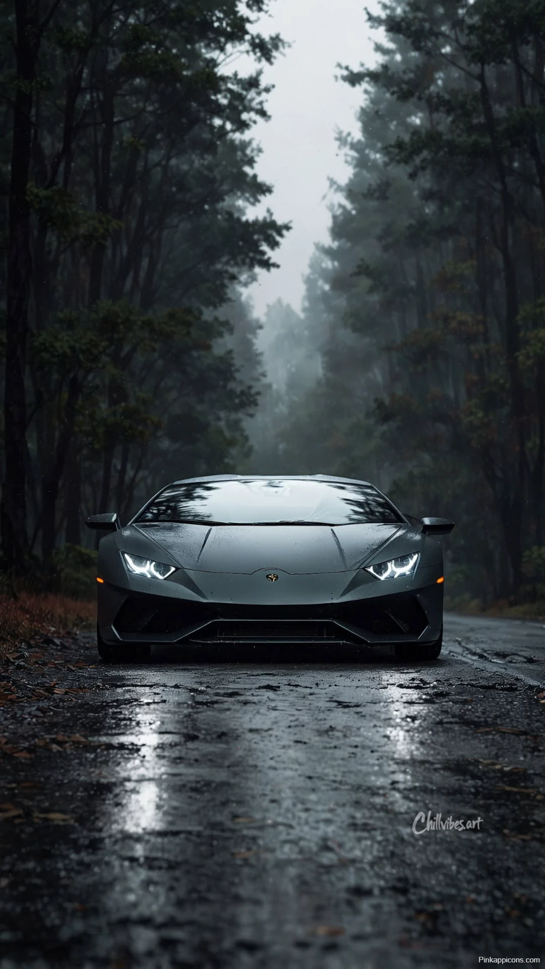 Gray Lamborghini Huracan Wallpaper Misty Forest Drive
