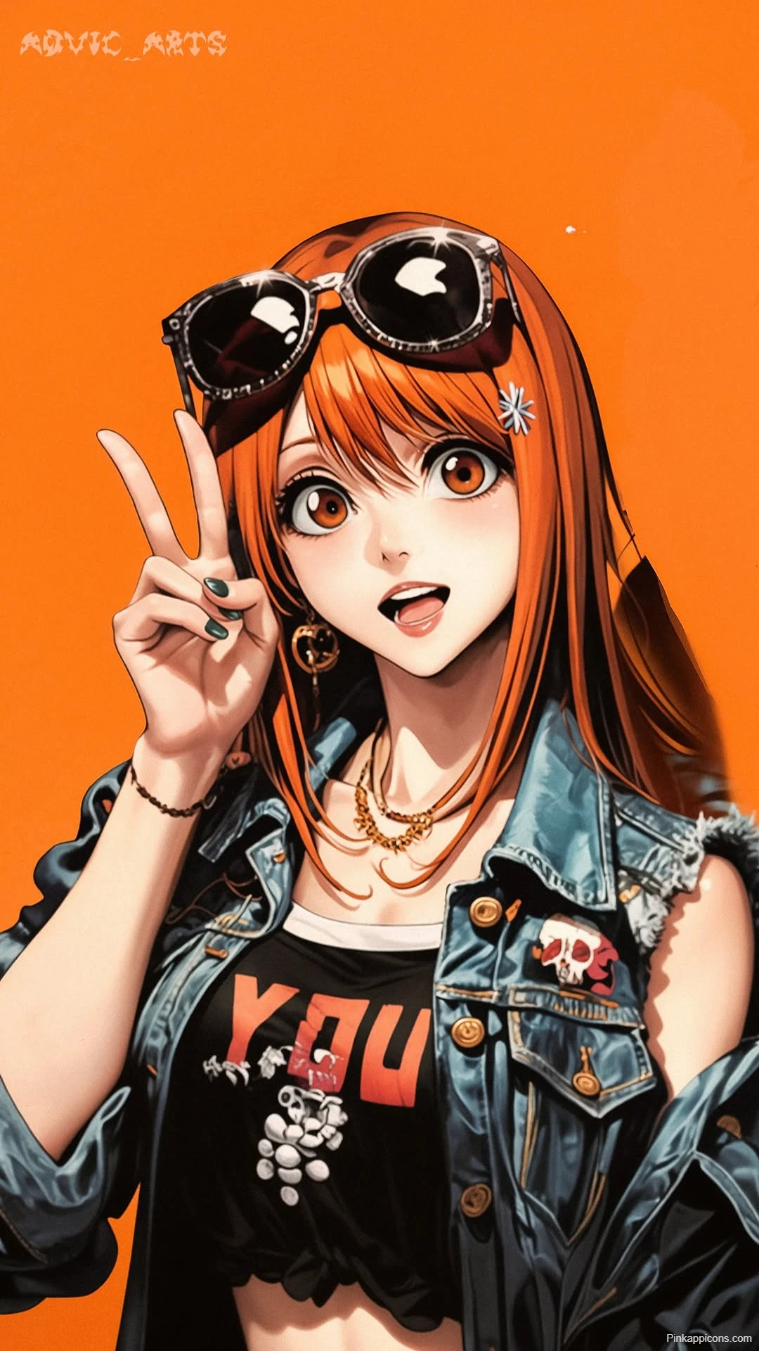 Happy Anime Girl Wallpaper Peace Sign on Orange Happy Anime Girl Wallpaper Peace Sign on Orange