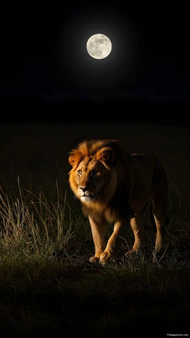 Lion Under the Moonlight Wallpaper King of the Night