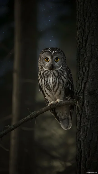 Moonlit Ural Owl Wallpaper Majestic Night Bird