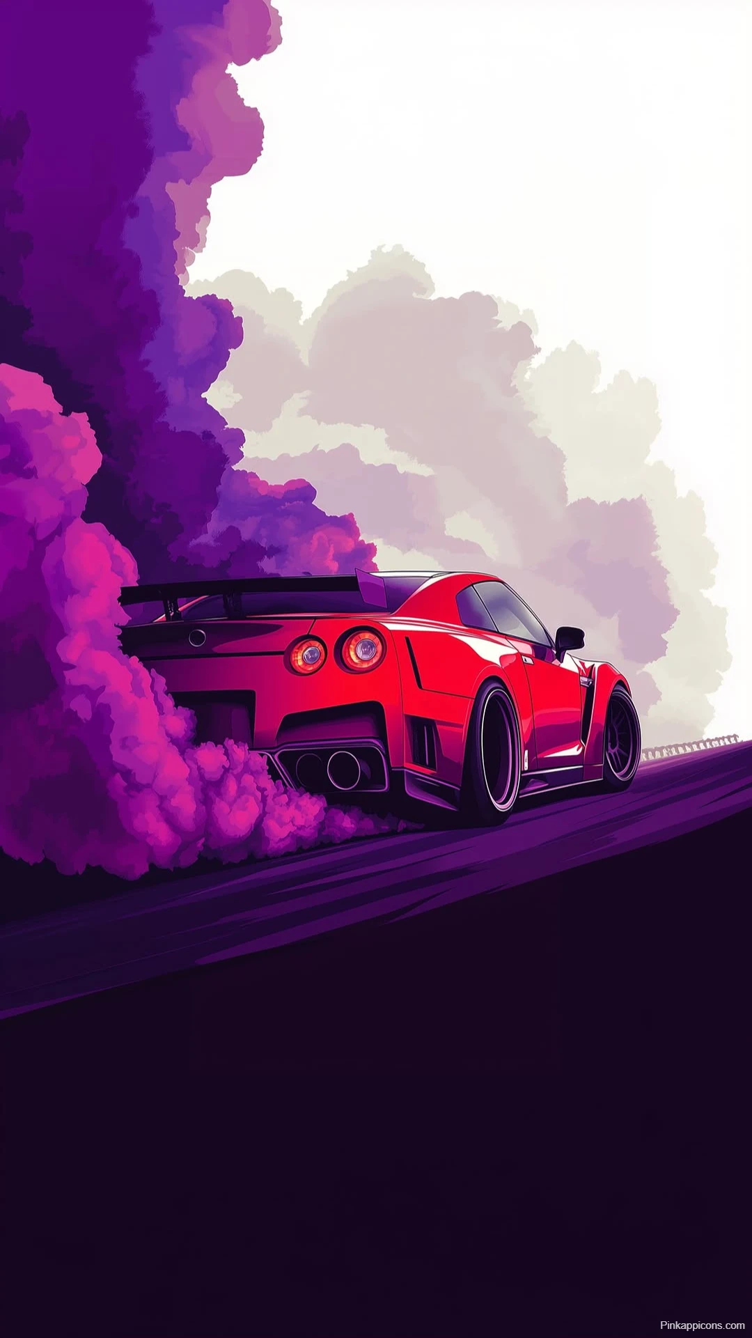 Nissan Skyline GT-R Drift Art Wallpaper Red Car with Purple Smoke