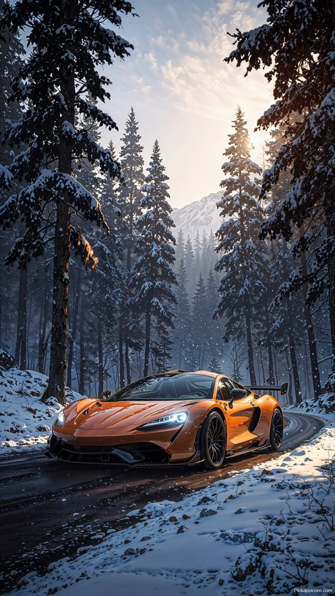 Orange McLaren Artura Wallpaper Winter Forest Drive