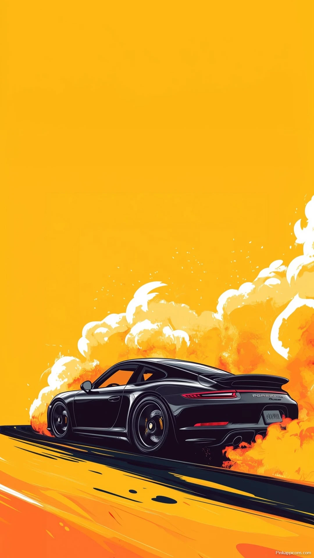 Porsche 911 Drift Art Wallpaper Black Car with Smoke