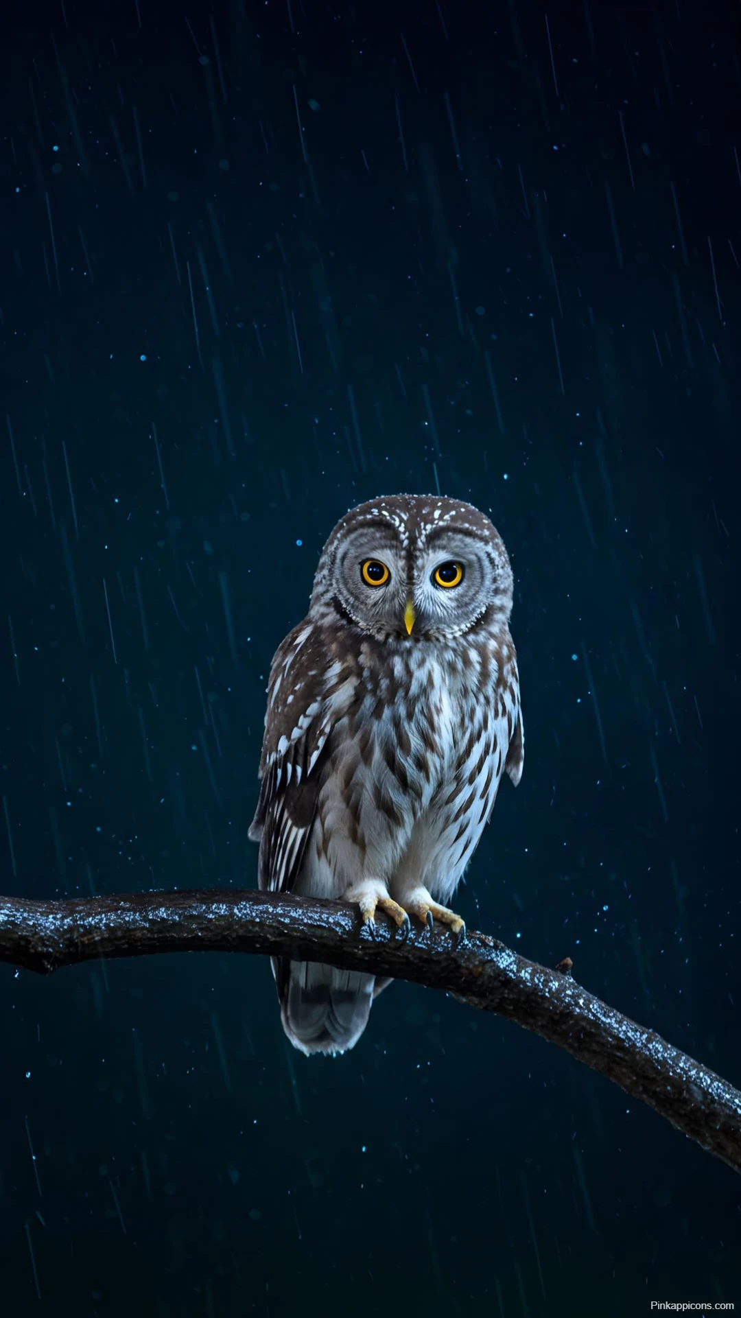 Rainy Serenity Owl on a Branch Wallpaper