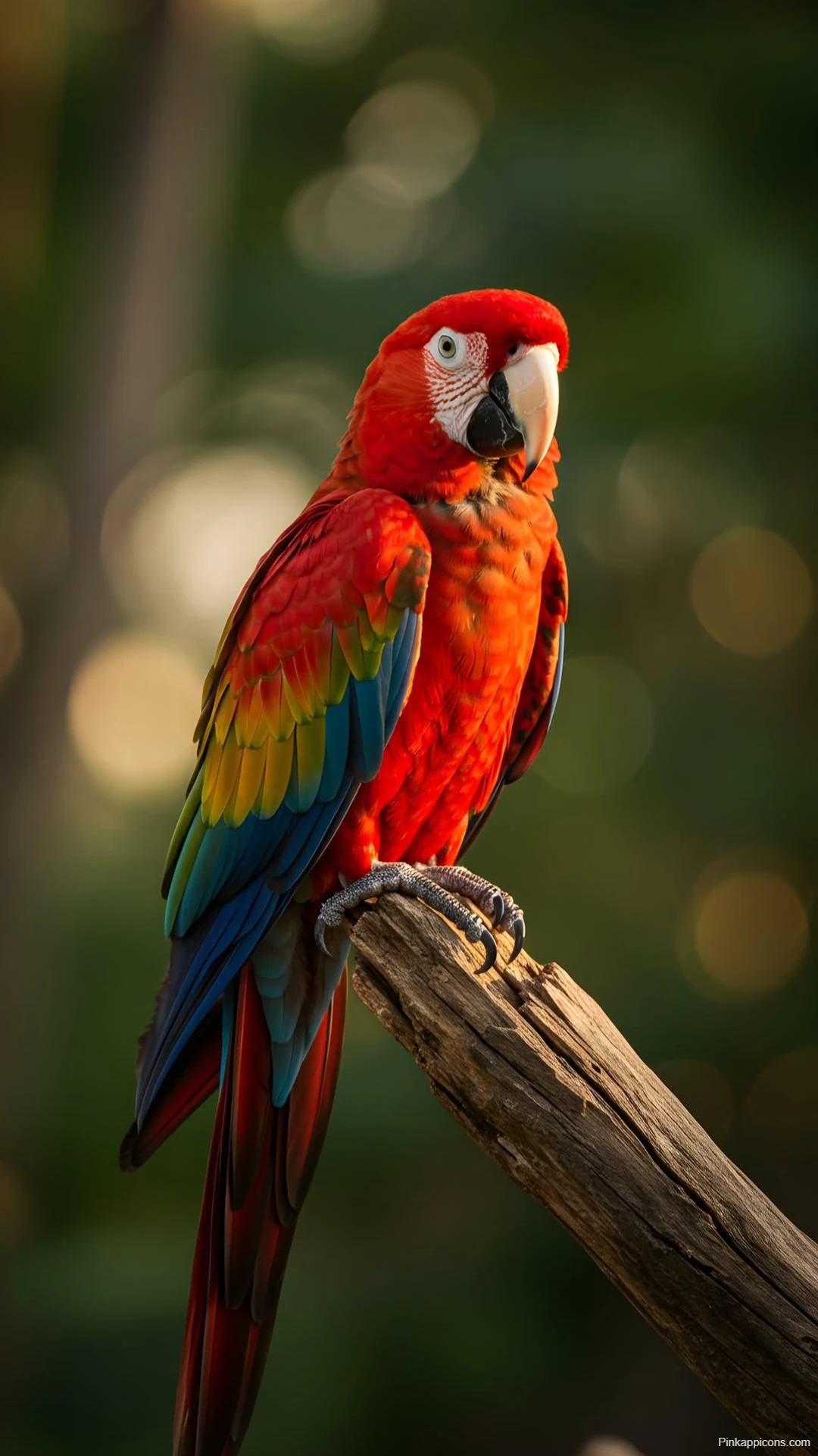 Red Macaw on Branch Wallpaper Colorful Parrot Portrait