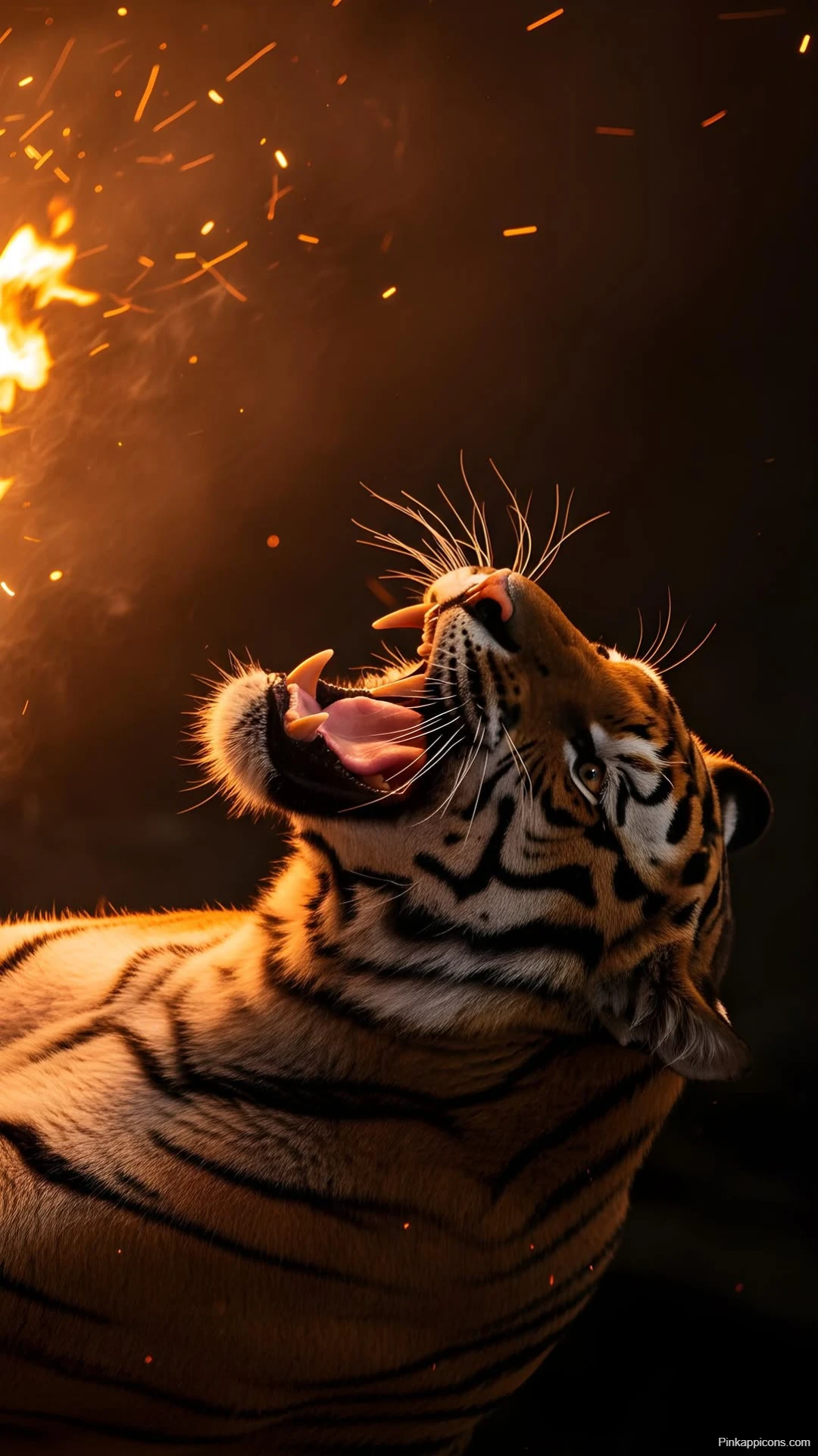 Roaring Tiger by Fire Wallpaper Powerful Predator