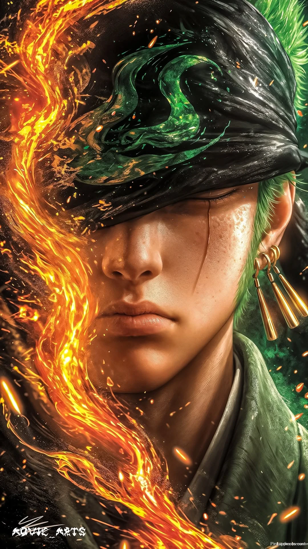 Roronoa Zoro Fire and Green Wallpaper One Piece Close Up Roronoa Zoro Fire and Green Wallpaper One Piece Close Up