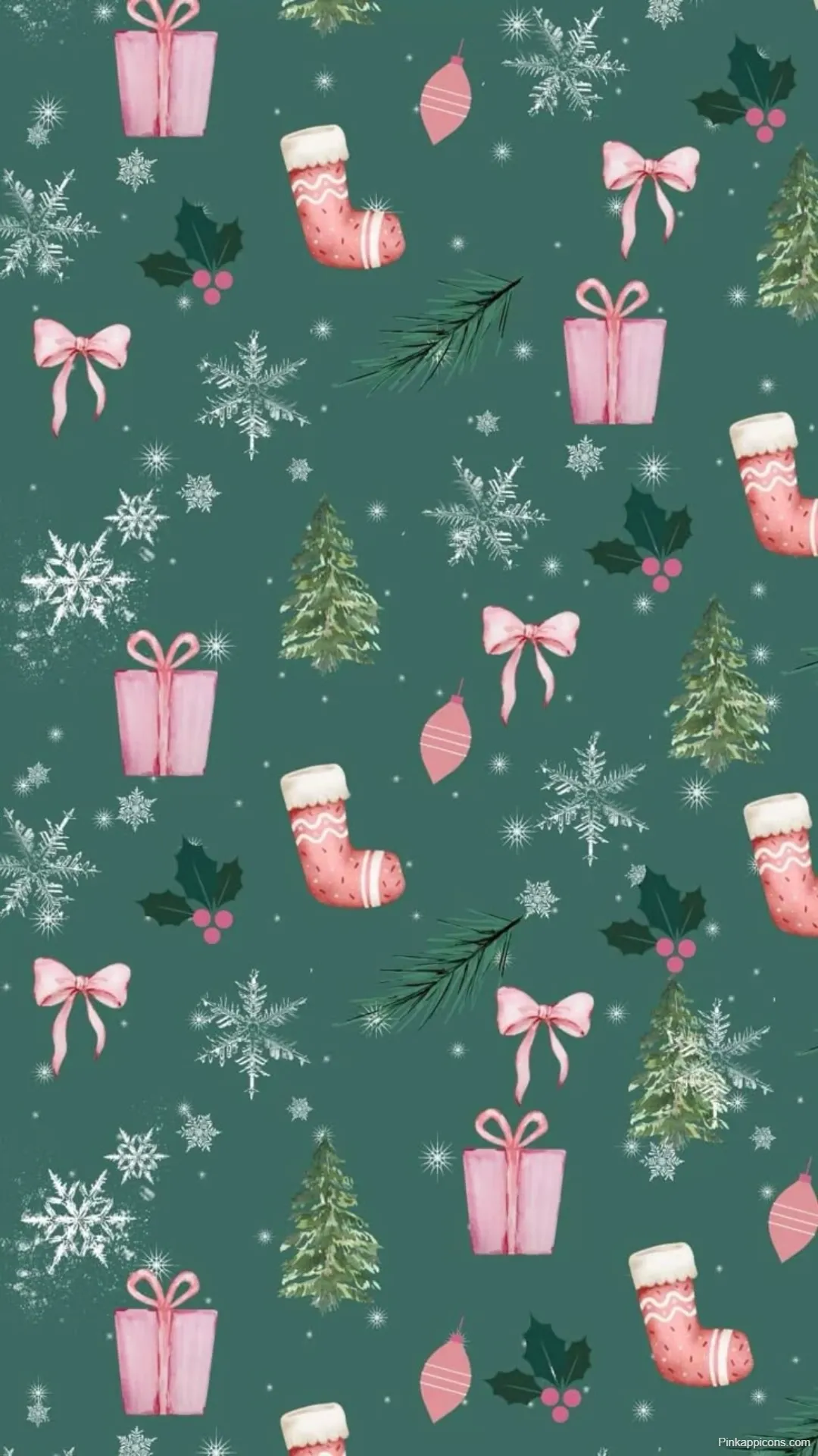 Festive Christmas fabric showcasing pink socks and snowflakes, perfect for iPad wallpaper inspiration.
