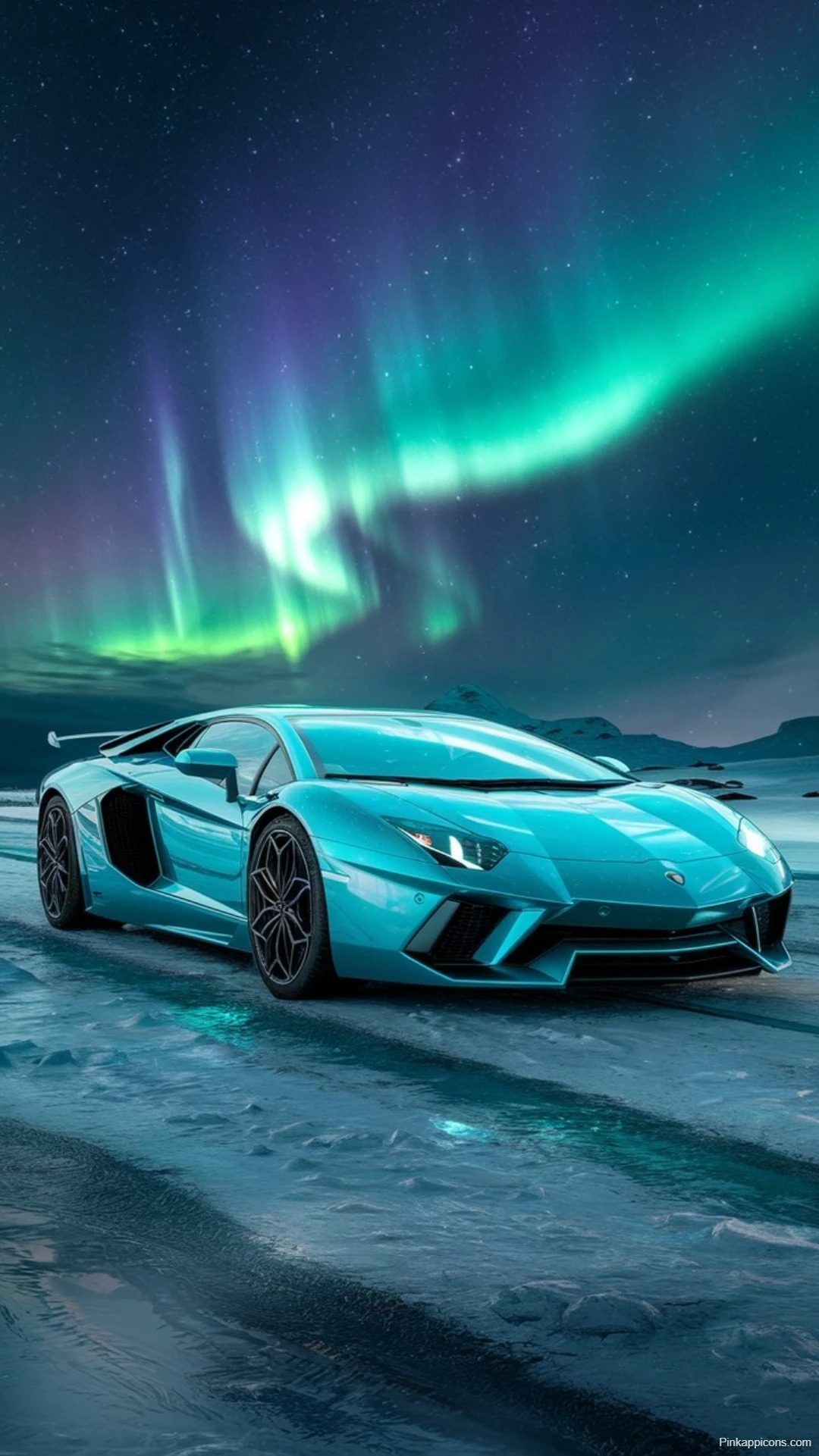 Turquoise Lamborghini Aventador Wallpaper Dancing Aurora Skies