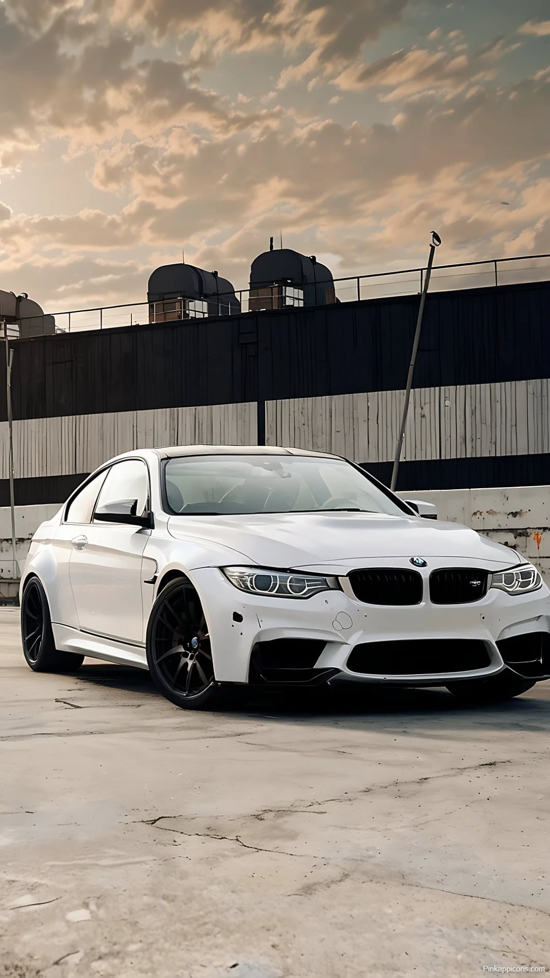 White BMW M4 Wallpaper Urban Rooftop Style