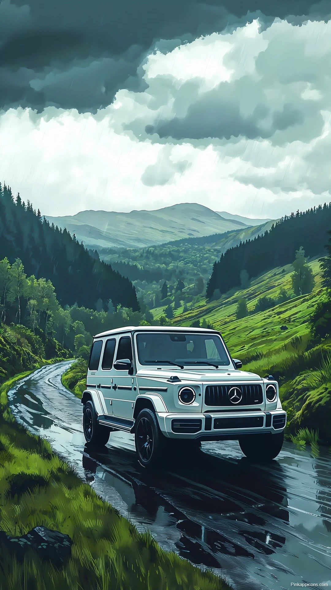 White Mercedes G-Class Wallpaper Mountain Road Adventure