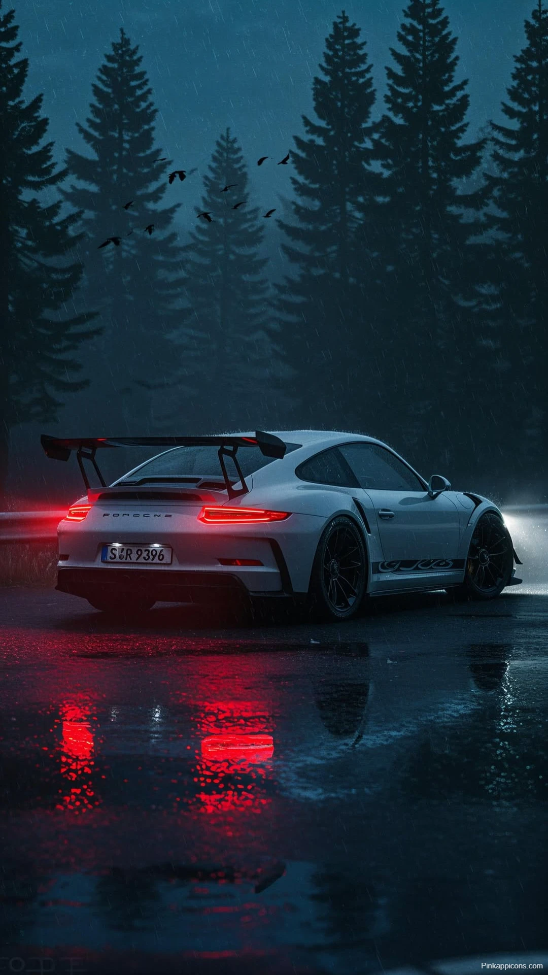 White Porsche 911 GT3 RS Wallpaper Rainy Night Drive
