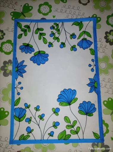 A4 size school project front page featuring a blue and green floral pattern on white paper.