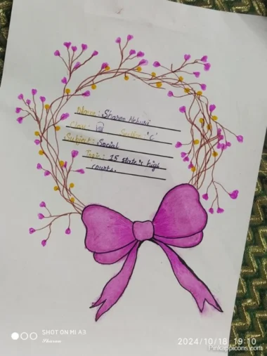 Aesthetic drawing of a purple bow tied around a note, showcasing a whimsical and creative design.