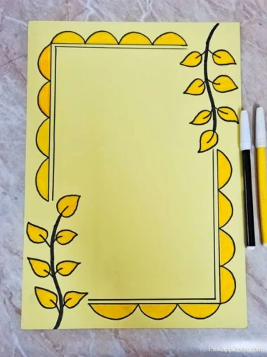 Yellow paper with a black border and a yellow marker, showcasing an attractive handmade school project front page design.